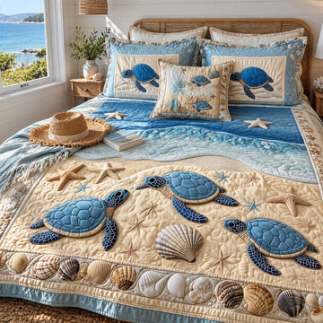 Ocean waves quilted bedding set