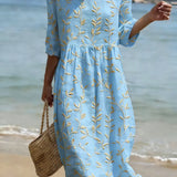Natalie | Botanical Floral Round Neck Midi Dress