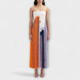 Syksy - Elegant Colour-Block Dress with Modern Floral Print