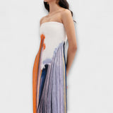 Syksy - Elegant Colour-Block Dress with Modern Floral Print