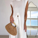 Benigna | White Ruffle Tunic and Trousers Set
