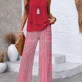 Ramona | Plain Pink Top and Striped Trousers