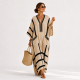 Kaftan Salma Beige with Black Stripes