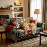 Colorful Paw Patchwork Quilted Sofa Cover