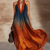 Helmi – Long Halterneck/V-Neck Ombré Dress