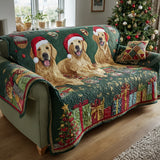 Festive Golden Retriever Quilted Sofa Cover