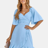 Claire | Light Blue Midi Wrap Dress with Buckles