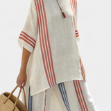 Ema – Multicoloured Striped Top and Mediterranean-Style Trousers