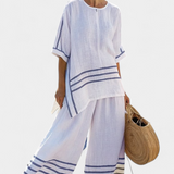 Bohumila – Asymmetric Striped Top with Bold Trousers
