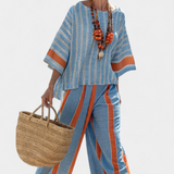 Jana – Elegant Top with Terracotta Linen Trousers