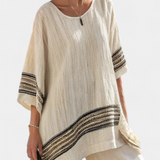 Kristýna – Elegant Linen Top with Black Stripes and Airy Trousers