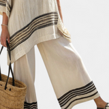 Kristýna – Elegant Linen Top with Black Stripes and Airy Trousers