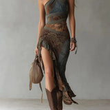 Iida - Long Asymmetric Patterned Dress