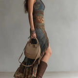 Iida - Long Asymmetric Patterned Dress