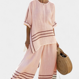 Bohumila – Asymmetric Striped Top with Bold Trousers