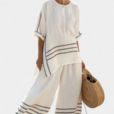 Bohumila – Asymmetric Striped Top with Bold Trousers