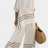 Bohumila – Asymmetric Striped Top with Bold Trousers