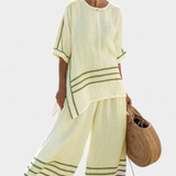 Bohumila – Asymmetric Striped Top with Bold Trousers