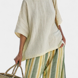 Nela – Elegant Top and Striped Linen Trousers