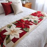 Poinsettia Blooms Quilted Bed Runner