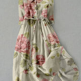 Women's Vintage Floral Summer Dress with Adjustable Waist