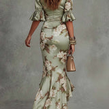 Ritva - Long Floral Satin Dress