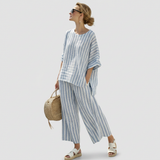 Dominika – Striped Linen Shirt and Relaxed Flowing Trousers