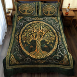 Golden Celtic Tree Of Life 3-Piece Quilted Bedding Set