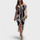 Cleo - Dolman-Sleeve Midi Dress with Brazilian Print