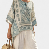 Milada – Light Printed Shirt and Roomy White Trousers