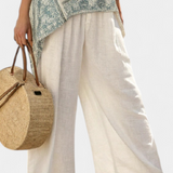 Milada – Light Printed Shirt and Roomy White Trousers