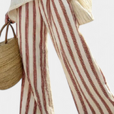 Ludmila – Rustic Striped Blouse and Cream Linen Trousers