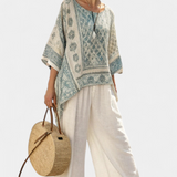 Milada – Light Printed Shirt and Roomy White Trousers