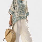 Milada – Light Printed Shirt and Roomy White Trousers