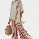 Jitka – Red Striped Top and Linen Trousers