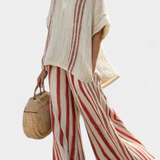 Jitka – Red Striped Top and Linen Trousers