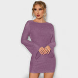 Cinty | Sparkly Glitter Dress with Open Back and Long Sleeves