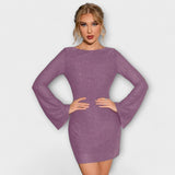 Cinty | Sparkly Glitter Dress with Open Back and Long Sleeves