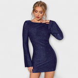 Cinty | Sparkly Glitter Dress with Open Back and Long Sleeves