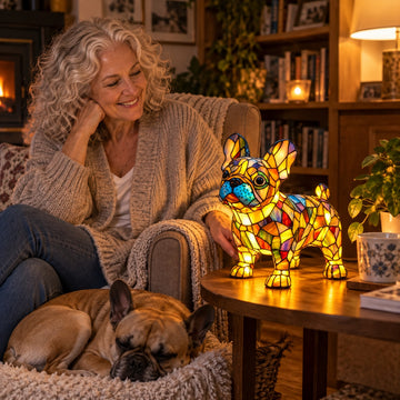 French bulldog stained-glass lamp