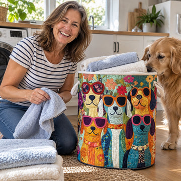 Happy dogs quilted laundry basket